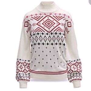 NWT Nordic Pattern Ivory Knit Pullover Sweater Mock Neck Womens Sz L